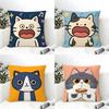 Surprised Cat Funny Party Pattern Pillow Case Cotton Linen Fabric Square Zipper Pillowcase Home Decorative Living Room