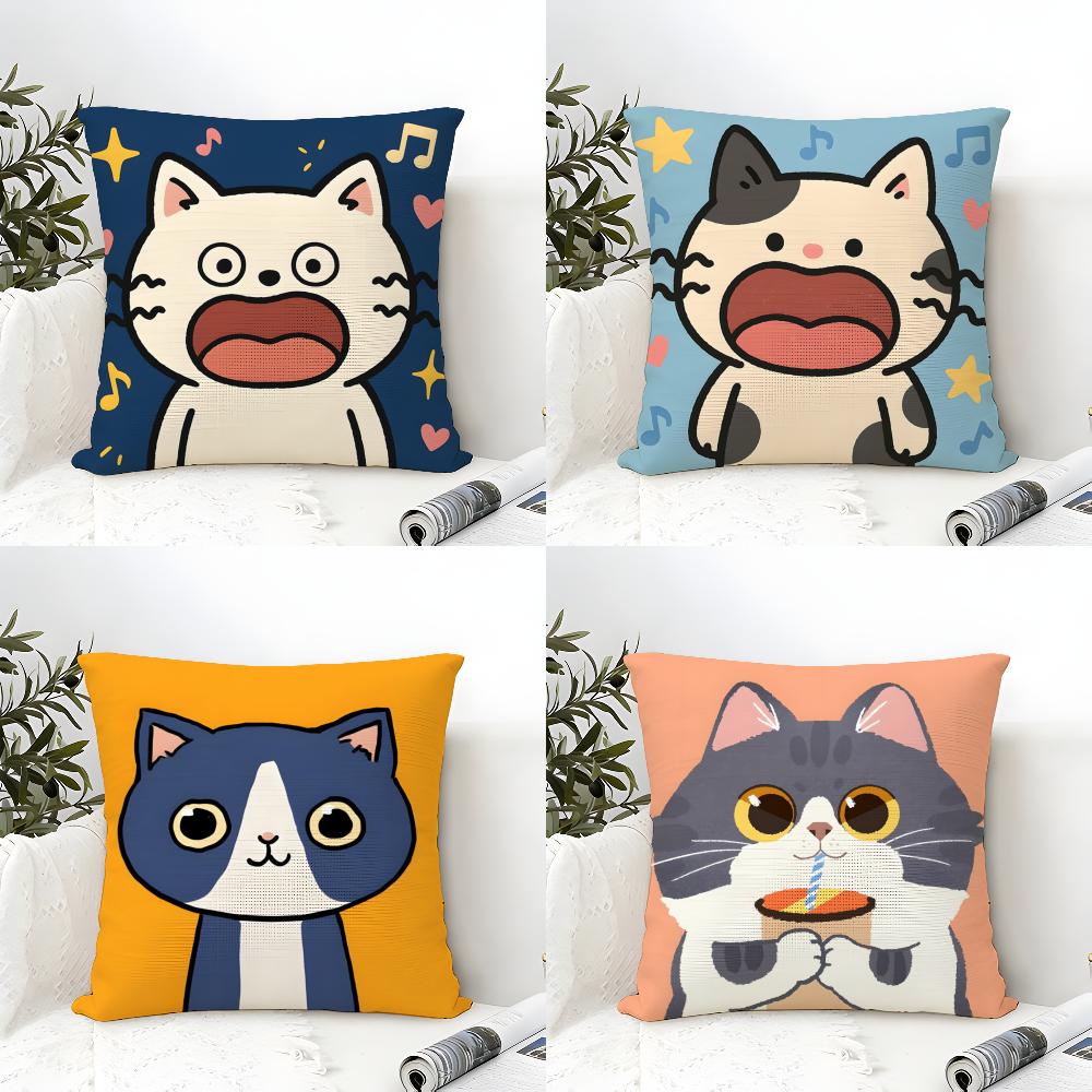 Surprised Cat Funny Party Pattern Pillow Case Cotton Linen Fabric Square Zipper Pillowcase Home Decorative Living Room