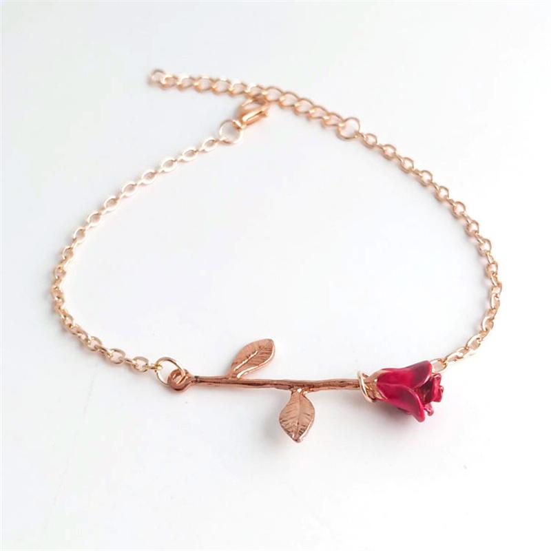 Romantisches Verstellbares Rotes Rosen-Gliederarmband Mode Valentinstagsgeschenk für Liebhaber Damen-Armbänder Brautschmuck Zubehör