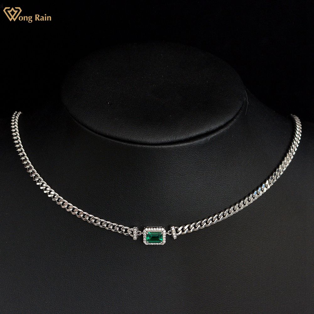 

Wong Rain Винтаж Стерлингового Серебра 925 Изумрудной Огранки AAAAA Циркон Драгоценный Камень Женское Ожерелье Изящных Ювелирных Изделий Длина Цепи 48 СМ белый