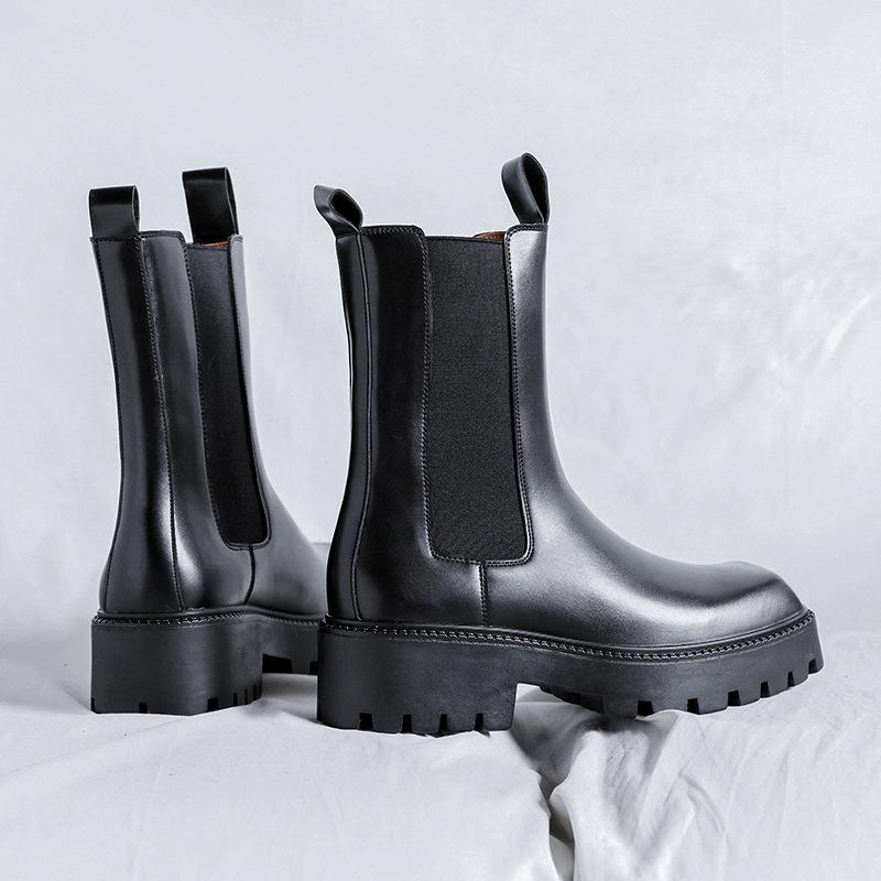 Pánská móda vysoké komínové boty designové boty se čtvercovou špičkou punkové jevištní originální kožené platformové boty dlouhé chelsea boty