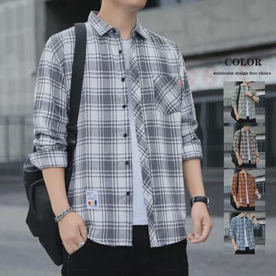 2024 Ανδρικό Καθημερινό Πουκάμισο-Μπουφάν Μακρυμάνικο Καρό