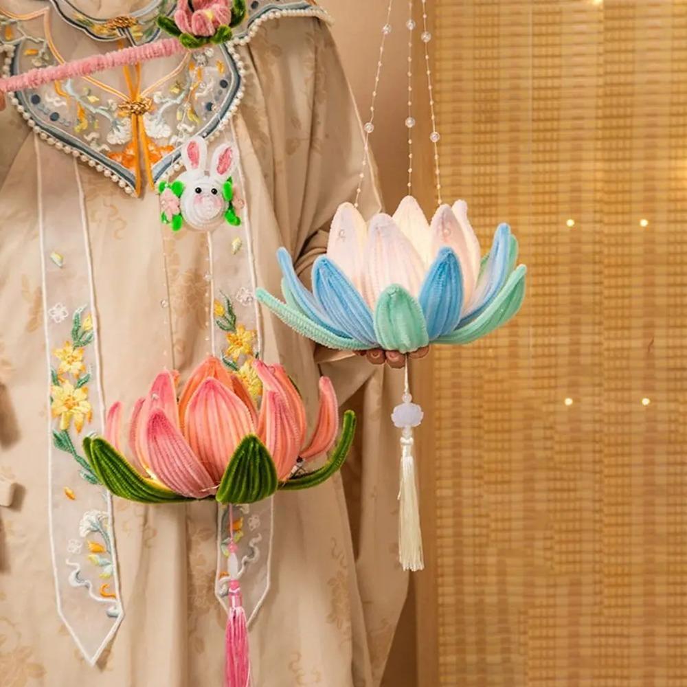 DIY Material Bag Lotus Lamp Twist Stick Chinese Style DIY Mid-Autumn Glowing Lantern  Toy