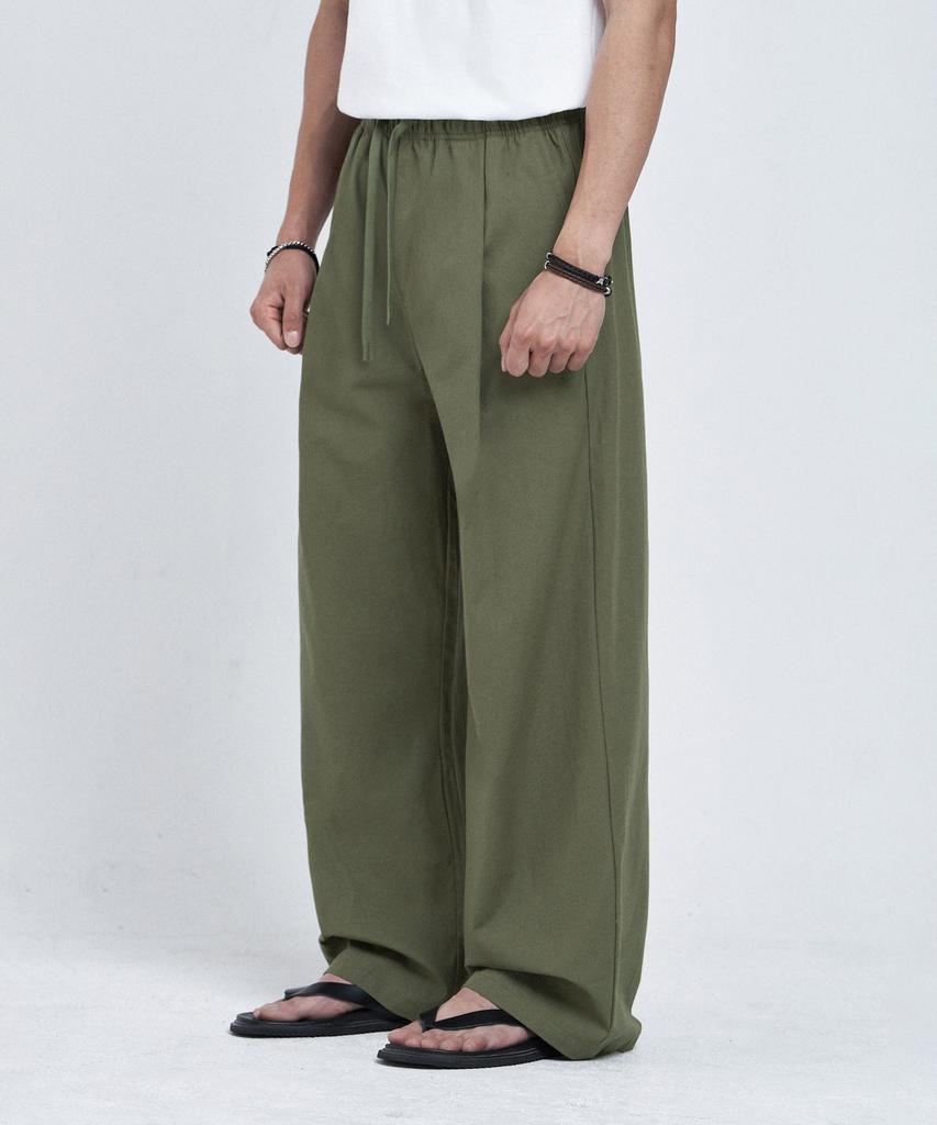 LEMAIN SECOND Linen-Like Elastic Waist Wide Pants [Light Khaki]