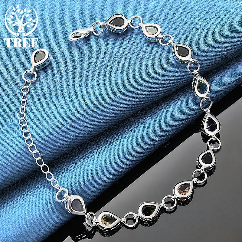 925 Sterling Silver Water Drop Colored AAA Zircon Bracelet Jewelry