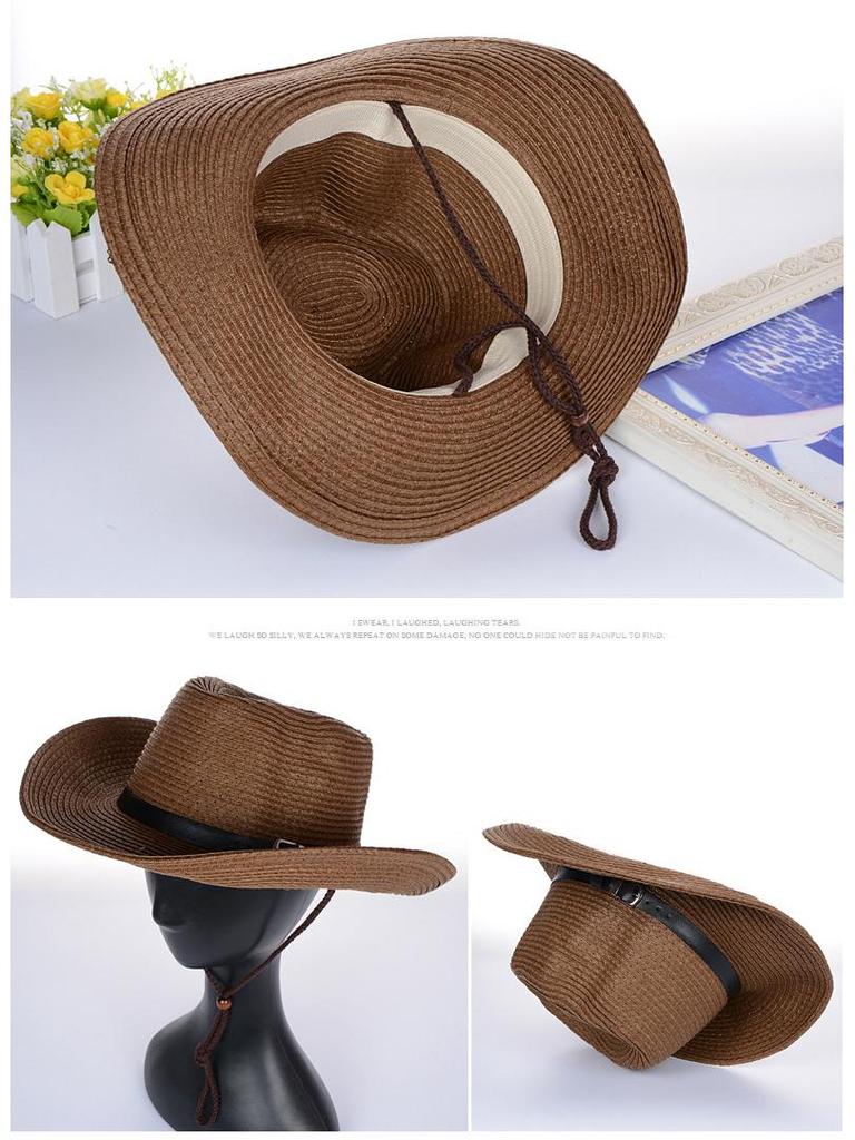 Men's Trendy Wide Brim Denim & Straw Foldable Sun Hat for Outdoor Travel