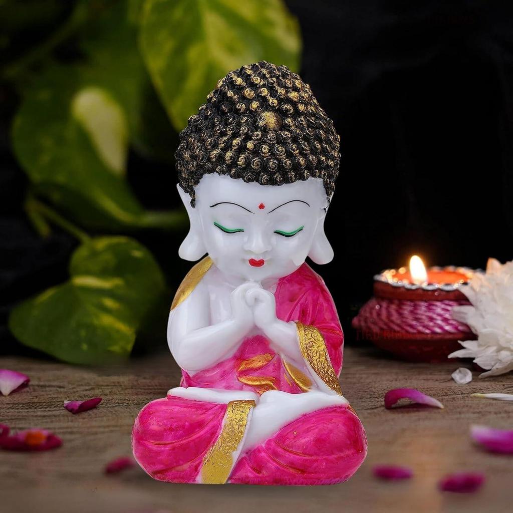 Polyresin Buddha Idol Decorative Showpiece Little Baby Monk Buddha, Pink