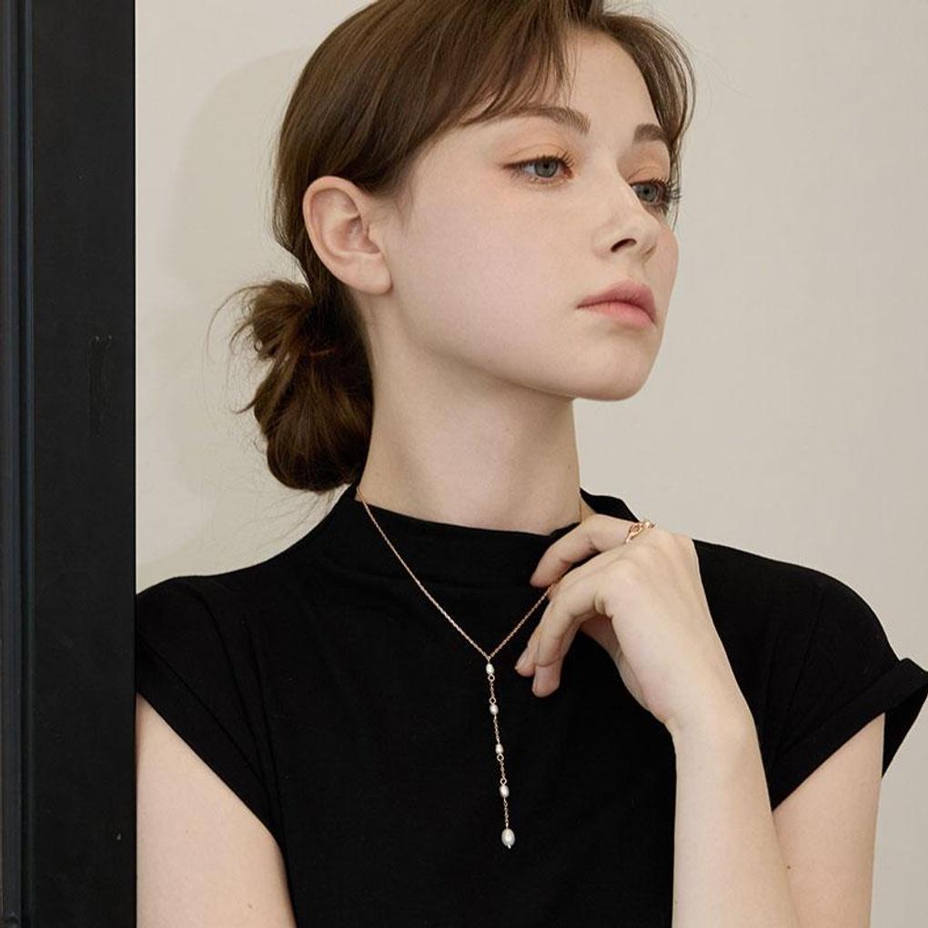 [LeShop] 14K Flow Pearl Necklace (Gold Plated)_LJ5204BRN