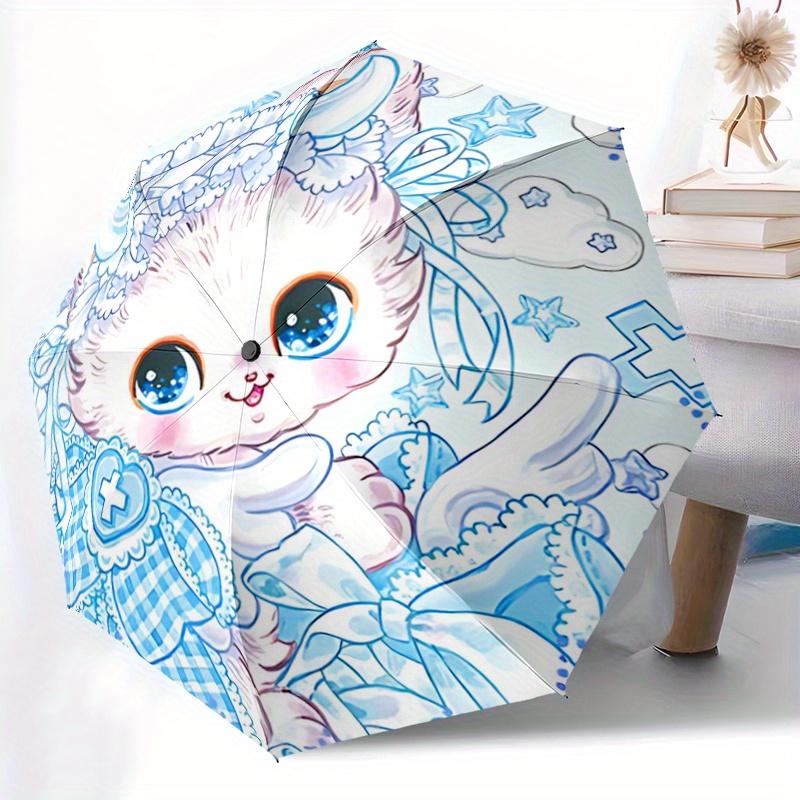 1pc Blue Cute Cat Pattern Automatic 3-Fold Umbrella, 8 Iron Frames, High-Value Folding Umbrella, Suitable for Office, Travel and Outdoor Adv