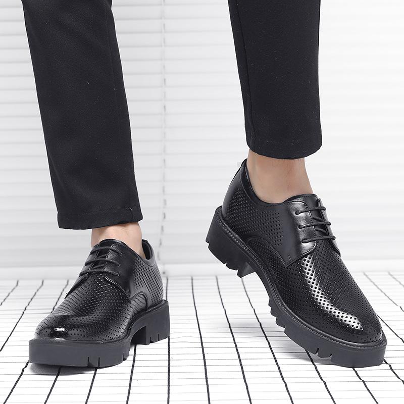 Men's height-increasing leather shoes Men's 8cm summer breathable hollow thick-soled inner height-increasing 10cm casual men's shoes