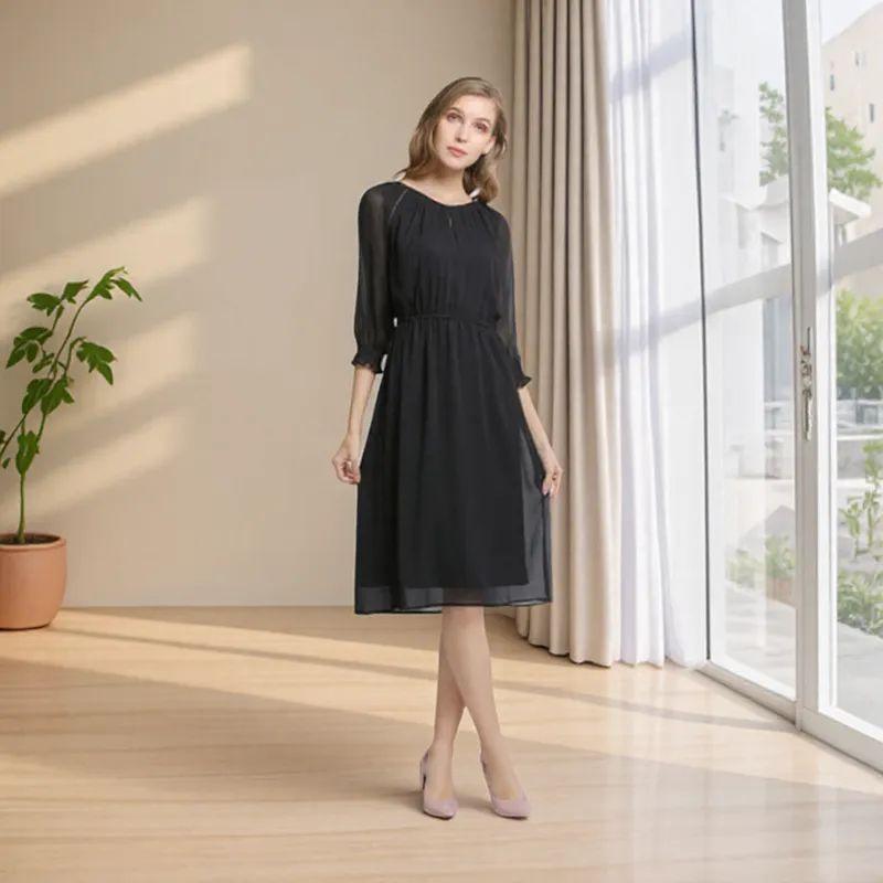 

Женское платье большого размера, женское черное шифоновое платье, весна 2024 Black M