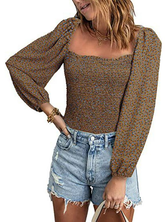 European-American Square Neck Long Sleeve Slim Fit T-Shirt: Women's New Spring Style Waist-Hugging Top