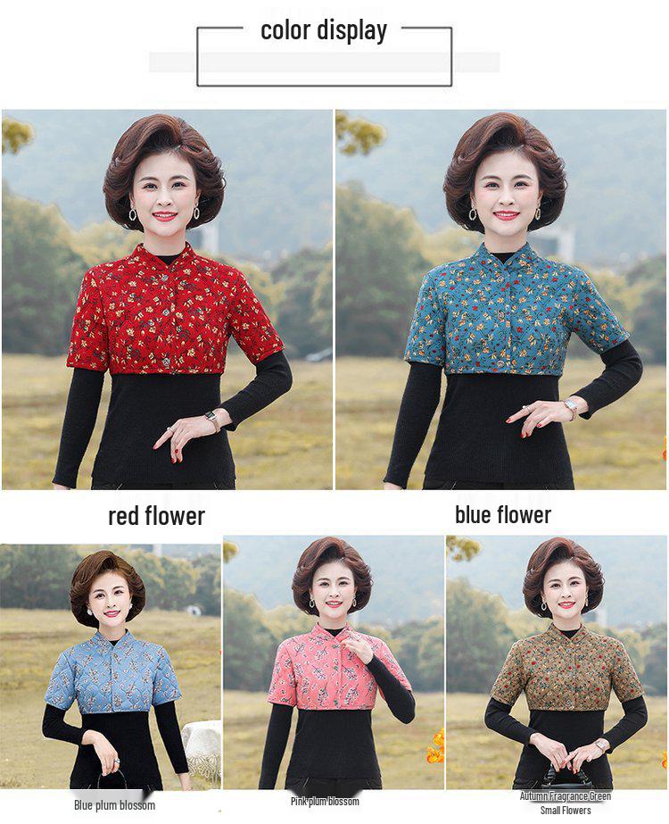Mom's Velvet-Lined Shoulder Protector & Mid-Sleeve Vest for Elderly Women's Warmth and Neck Support