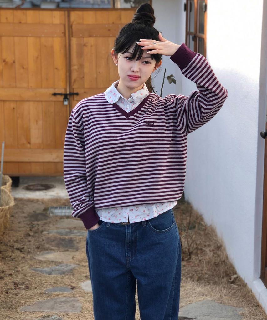 CGP (Women) Striped V-Neck Knit - Purple