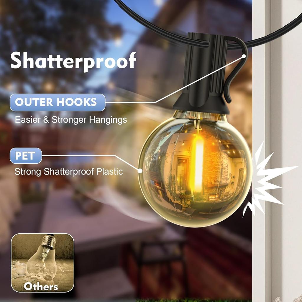 G40 LED Globe String Lights Outdoor EU Plug, IP65 Plastic Bulbs, Balcony Garland Fairy Lamps for Wedding Christmas Party Decor