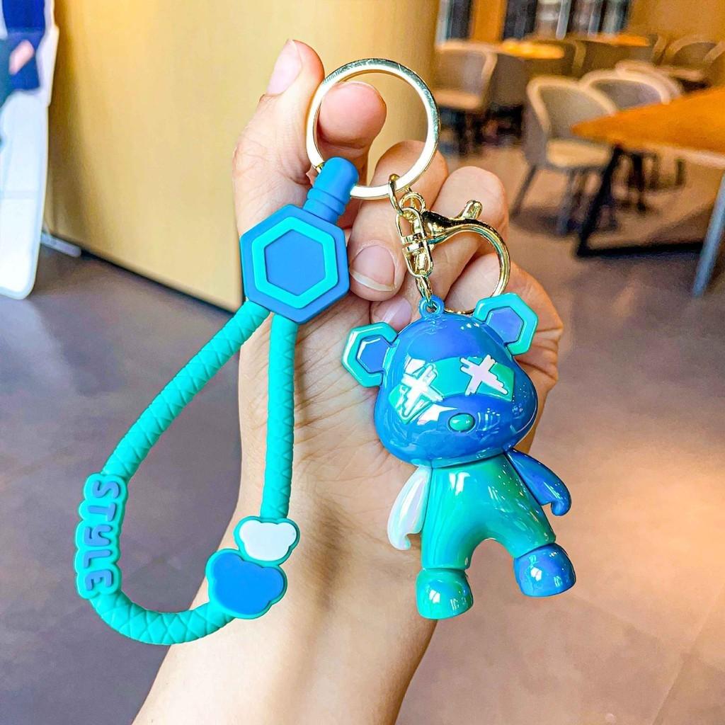 

Модный красочный брелок в виде медведя для женщин, модный силиконовый аксессуар Blue Lightning Bear