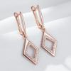 Geometric Oval Rectangle Full Natural Zircon Hoop Earrings For Women  Rose Gold Color Daily Fine Elegant Female Jewelry