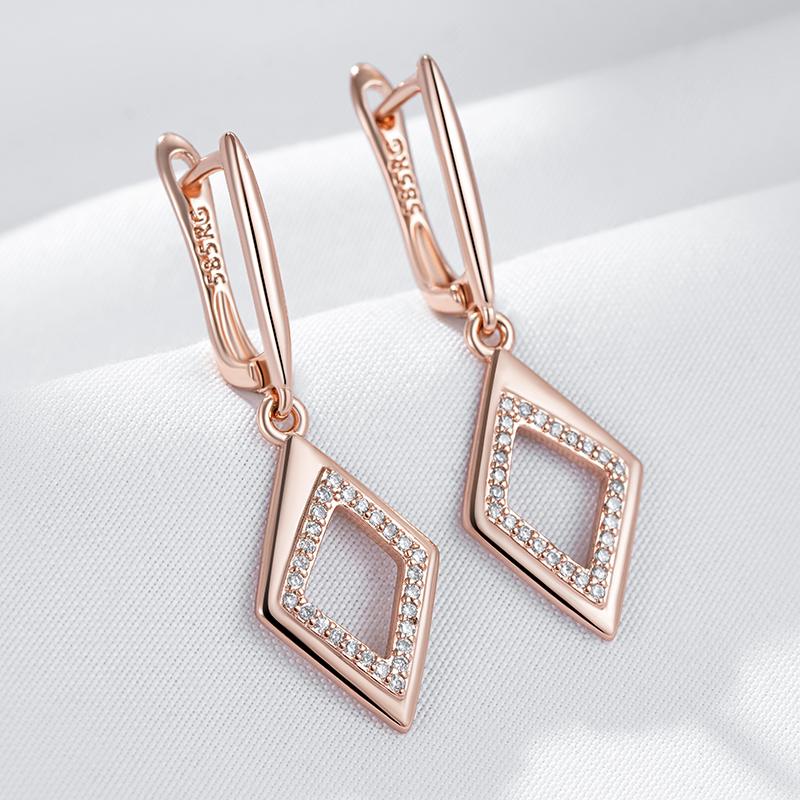 Geometric Oval Rectangle Full Natural Zircon Hoop Earrings For Women  Rose Gold Color Daily Fine Elegant Female Jewelry