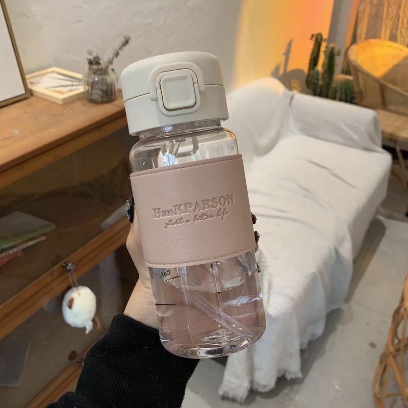 

Дорогий студентський ізольований пластиковий стакан для води з соломинкою - японський стиль, термостійкий, дизайн унісекс 500ml [leather case + straw] рожевий