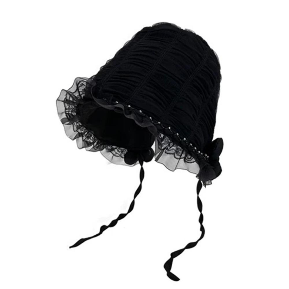 White Fisherman Hat Summer Visor Basin Cap Foldable Lace Bucket Hat  Girls