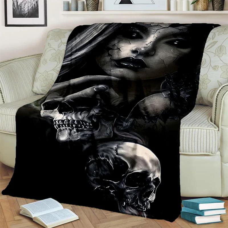 Gothic Horror Skull Ghost Cartoon Blanket Soft Throw for Home Bedroom Bed Sofa Picnic Travel Office Cover Kids