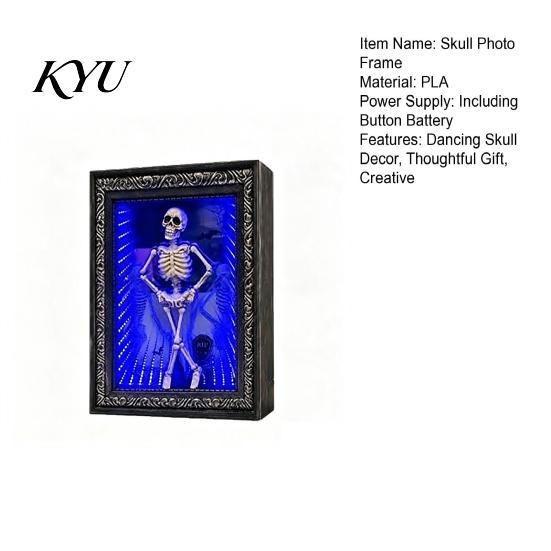 Night Light for Bedroom LED Dancing Skeleton Frame Decor, Glowing Spooky Gothic Desk Accessory Shelf, Halloween Party Atmosphere Ornament, Unique Dark