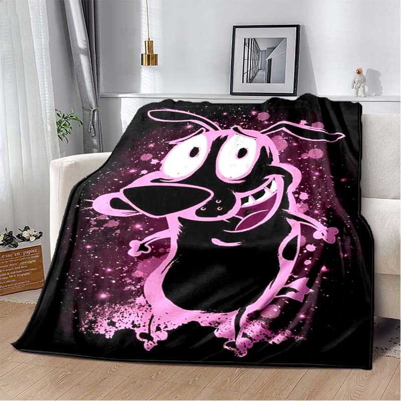 Courage The Cowardly Dog Cartoon Print Flannel Throw Blanket Soft Warm Sofa Bed Cover For Animation Fans Kids Bedroom Living Room Decor Gift