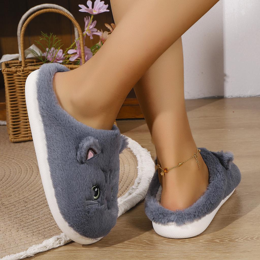 Winter Anti-slip Cute Cat Slippers, Plush Warm Cotton Slippers for Couples