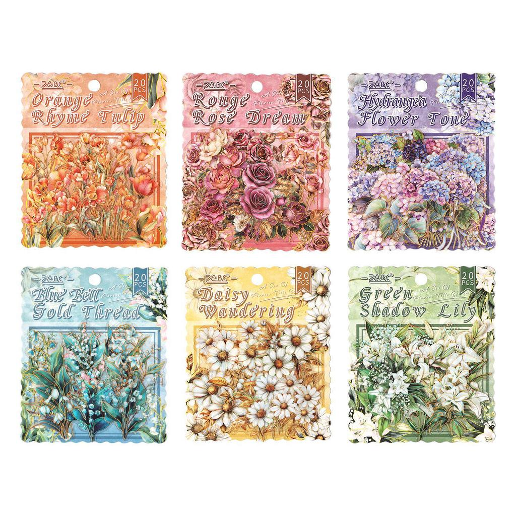 ZABC Flower Sea Dream Die-Cut PET Hot Stamping Sticker Pack - 20 Sheets of Floral Theme Stickers