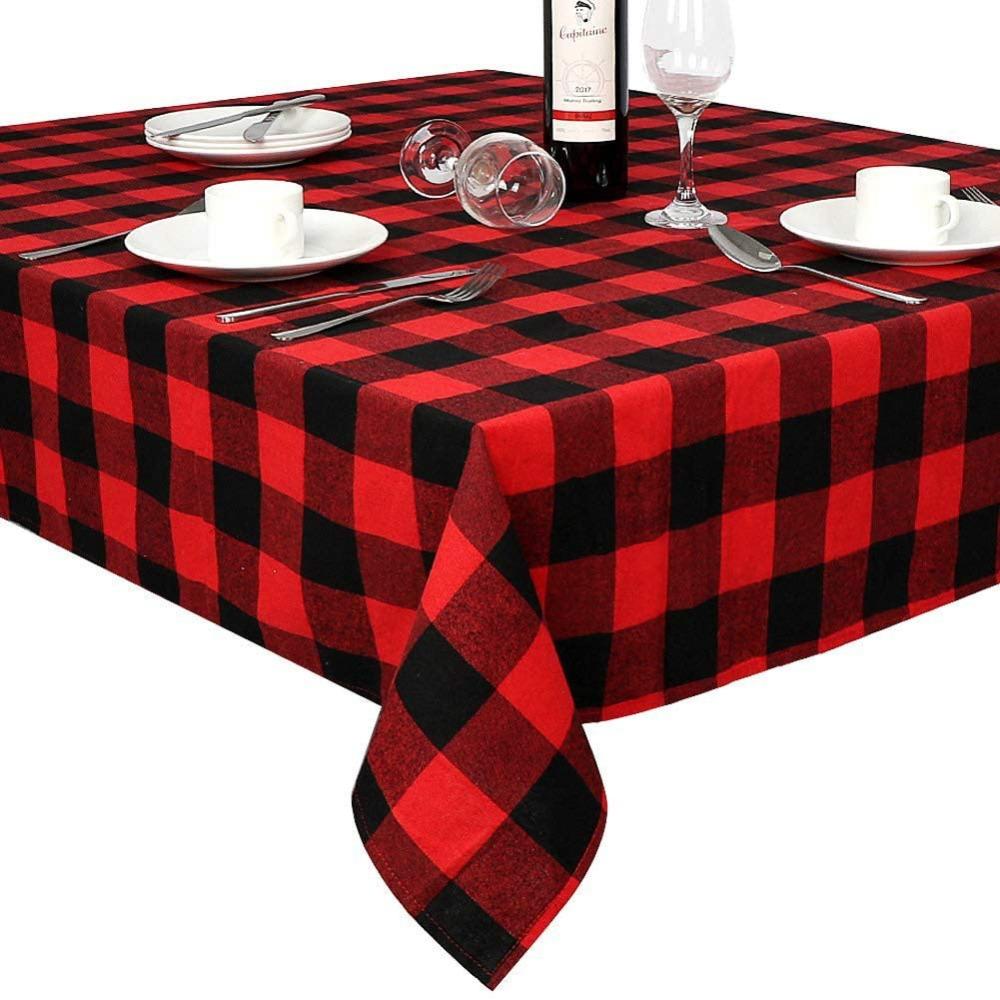 Christmas Plaid Tablecloth Square Mahjong Cover Cotton Linen Simple Table Decor