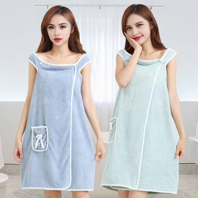 Women Bath Wrap Coral Velvet Bath Dress Quick Dry Towel with Bowknot