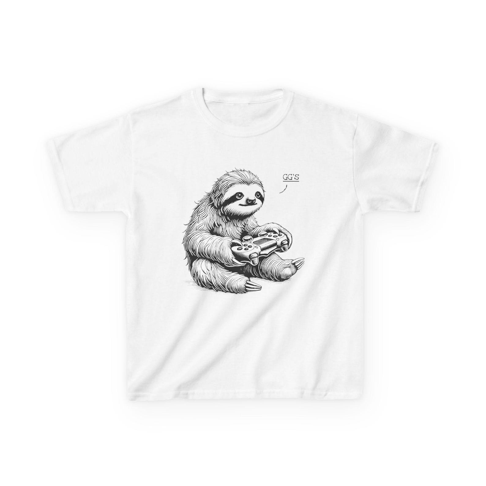 Gaming Sloth Kids Tee, Cotton Graphic T-Shirt 3XL
