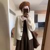 New retro horn button sweater jacket for women's casual simple crew neck cardigan jacket for women