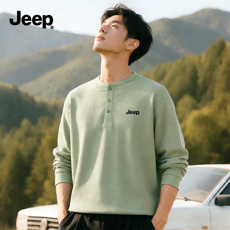 JEEP Men s Waffle Knit Henley Long Sleeve T-Shirt L