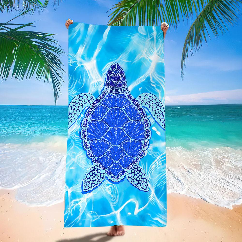 Popular Ocean Turtle Pattern Beach Towel Microfiber Absorbent Bath Towel Quick-Drying Double-Sided Velvet Beach Blanket