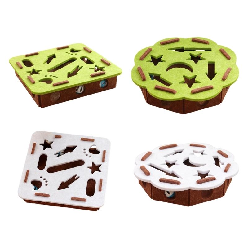 Stimulates Curiosity Felt Puzzle Toy Cats Chew Resistant Durable With Multiple Holes And 2 Bells Ball