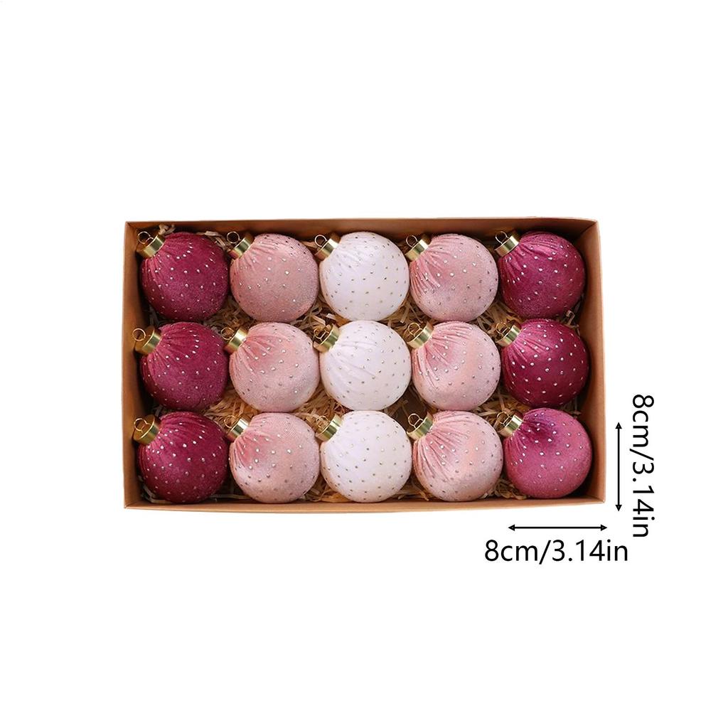 Velvet Ornament Balls 15 Pieces Flocked Home Decorations Christmas Ornaments Set For Farmhouse Bedroom Bathroom Winter Bedside