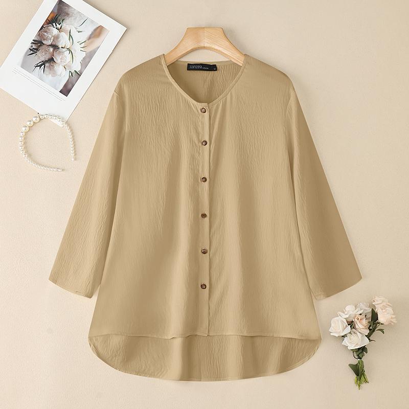 

ZANZEA Женская повседневная блузка с круглым вырезом и рукавом 3/4 3XL хаки