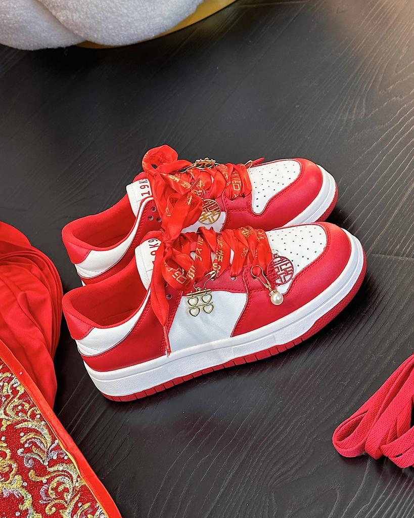 AJ 2025 Bridal & Sports Sneakers: Women's Red Two-Wear Wedding Shoes & Men's Couple Style