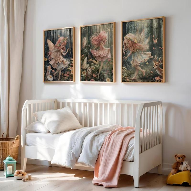 Girls and Bunny Deer Fairycore Wonderland Forest Animals Poster Canvas Painting Wall Art Pictures Girl Room Home Decor