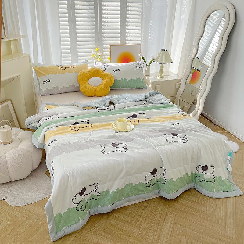 Cartoon Cotton Linen Summmer Blanket Breathable Adult Child Quilt for Summer Washable Air Conditioning Comforter Lightweight
