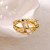 Geometric Zircon Wave Open Ring For Women Stainless Steel Ring New Luxury Fashion Wedding Couple Jewelry Gift