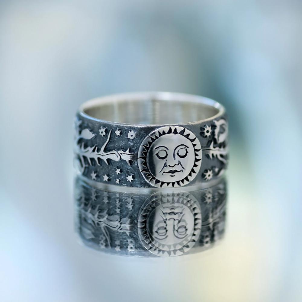 New Ring Men's Flower Facing the Sun Sun Father-in-law Retro Old Ring Punk Style