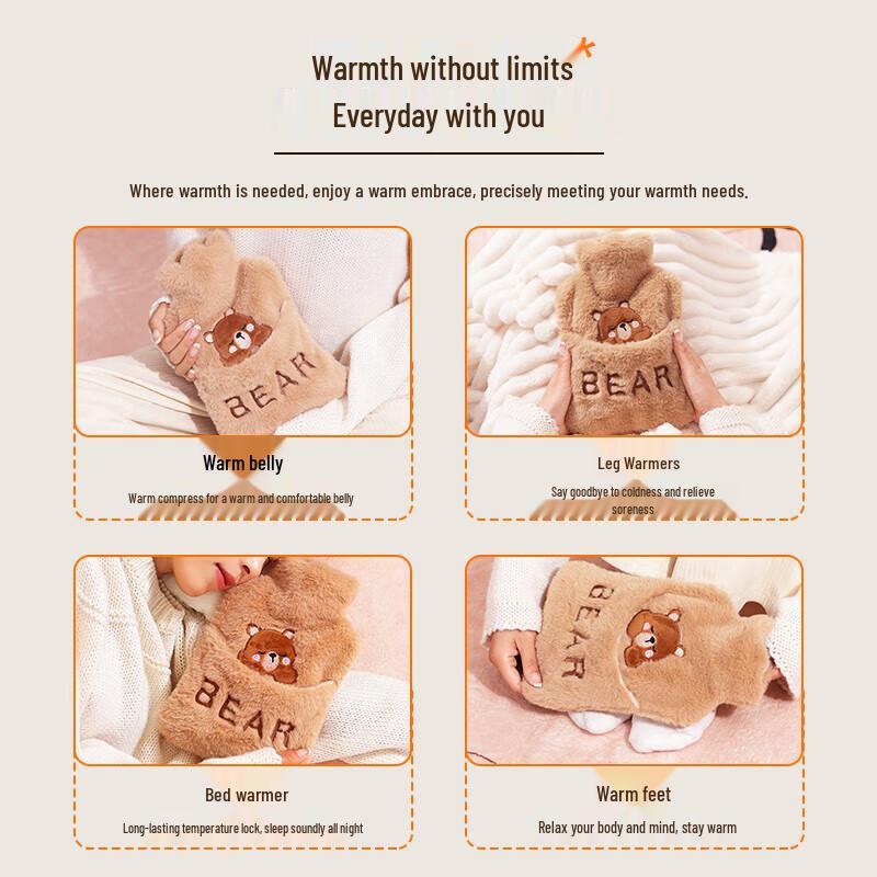 Lexue'er Large Hot Water Bottle with Rabbit Fur Hand Warmer Cover