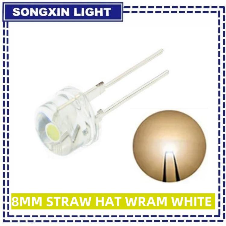 

10 ШТ. НОВИЙ F8 8 мм 0,5 Вт 3,0-3,2 В Солом яний капелюх Світлодіодний білий Супер яскравий світлодіодний ліхтар Ширококутовий прозорий світлодіодний ліхтар теплим білим кольором