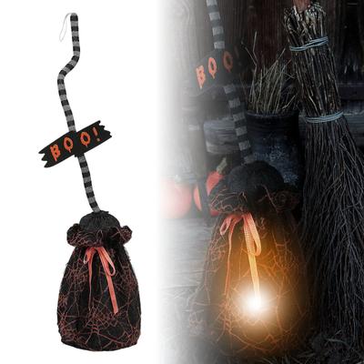 Dekoracje na Halloween w pomieszczeniach - oświetlone, ruchome miotły czarownic z upiornym śmiechem na prezent na imprezę świąteczną z okazji Halloween