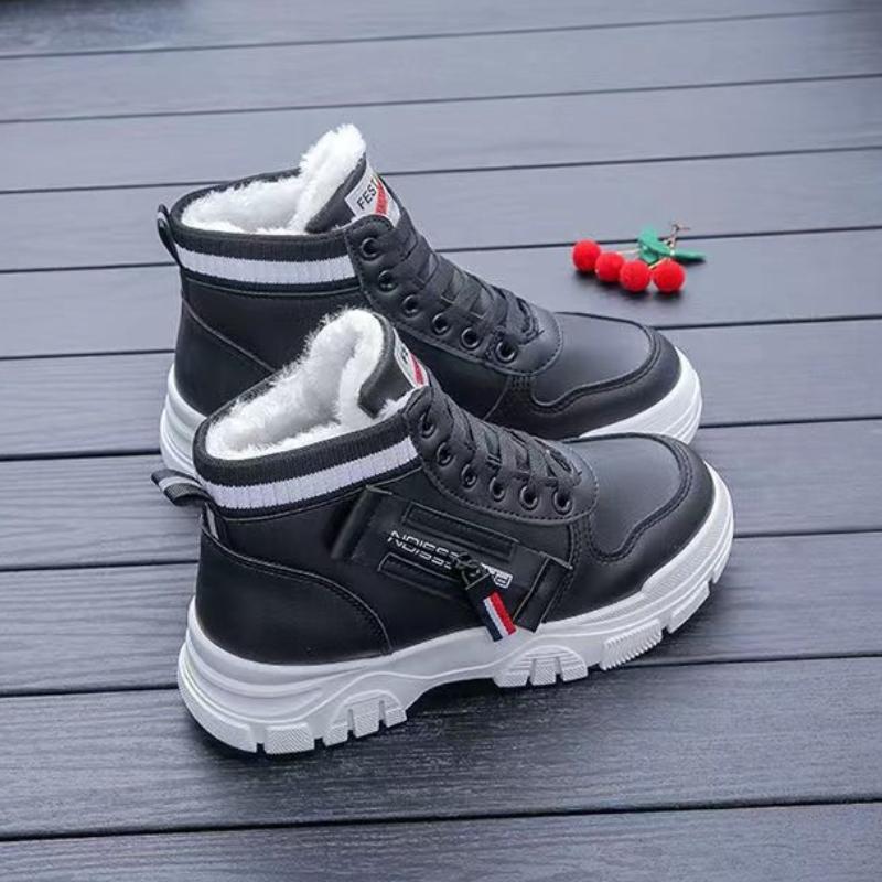 Leather Plus Velvet High-top Casual Shoes Women's Winter Warm Sports Cotton Shoes