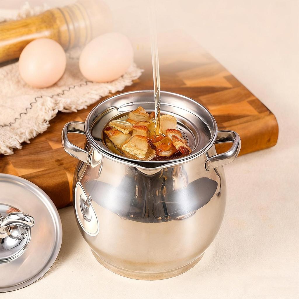 Bacon Grease Keeper Stainless Steel Container With Strainer & Spatula, Safe Storage For Cooking Oil, Keeps Countertop Clean