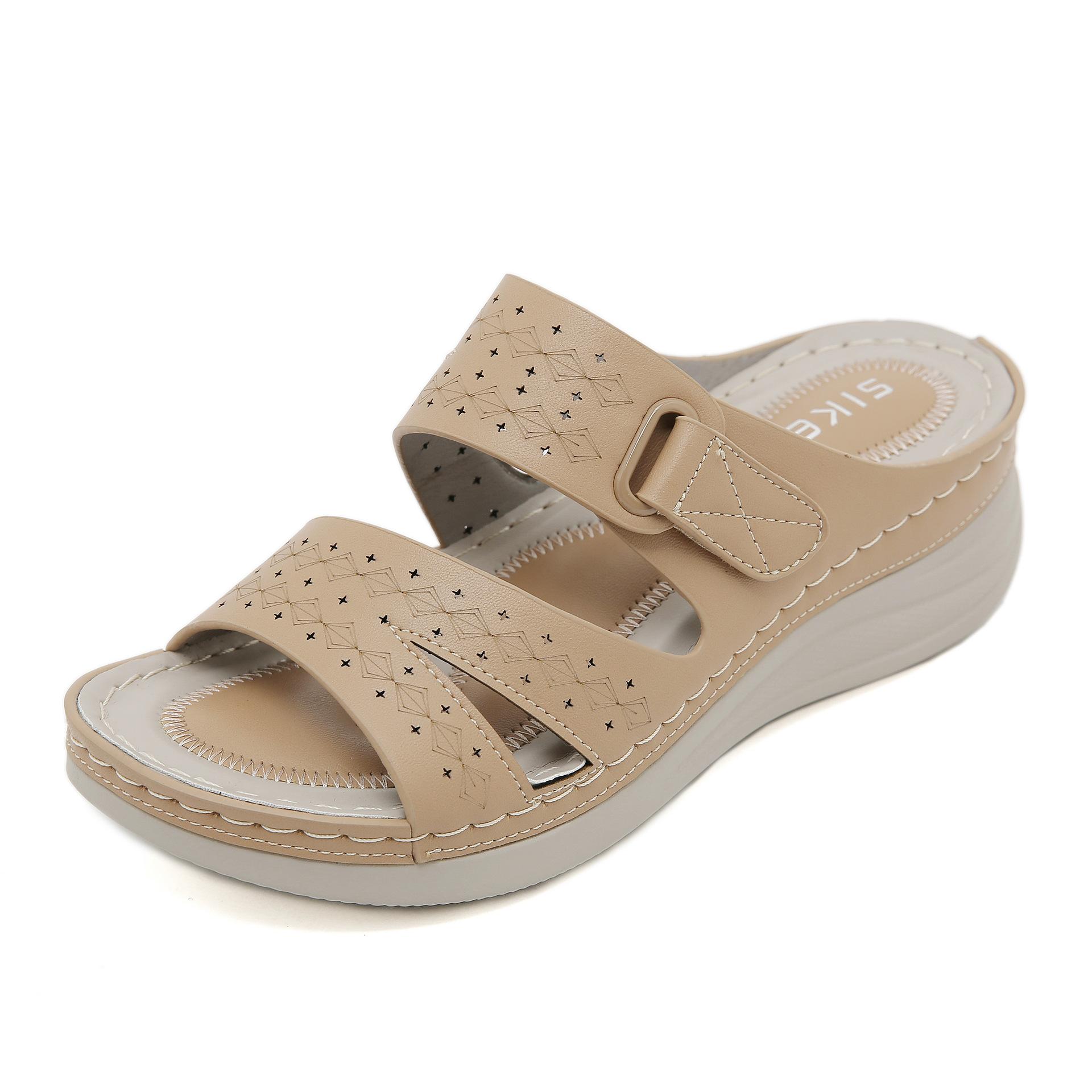 

Новые женские сандалии с круглым носком, модные, с полым носком, на танкетке, повседневные, больших размеров 42 абрикосовый