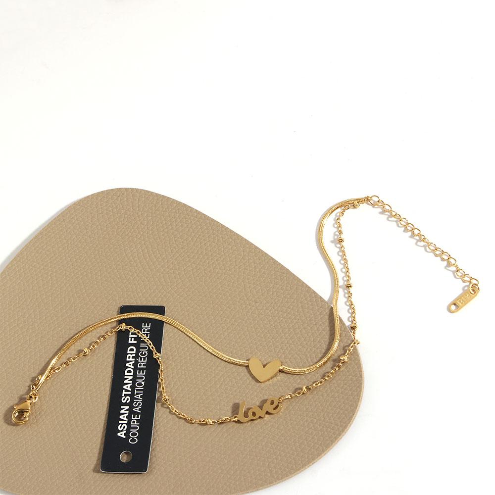 Steel Double-Layer Female Heart-Shaped Love Anklet Fashion Jewelry Foot Accessories Snake Chain